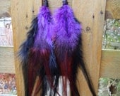 Purple and Black Feather Earrings, Burlesque Inspired, Gothic, Bohemian,