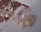 Pink and Pearl Dangle Earrings, Silver Circle Earrings, Crystal, Freshwater Pearls, Bridesmaid,