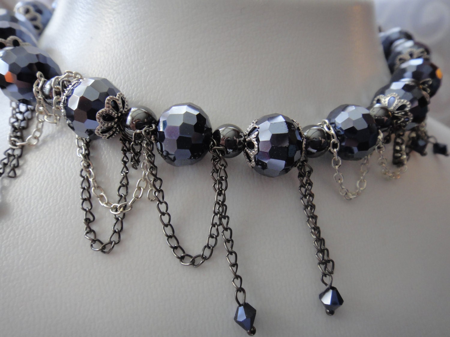 Navy Crystal and Draped Chain Choker