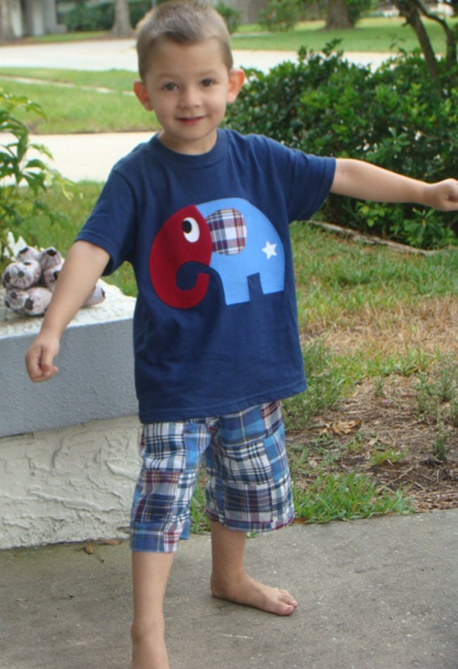 Plaid Elephant Boys Custom Applique Shirt