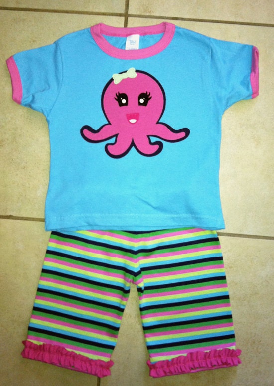 Sweet Octopus Girls Custom Ruffle Baggie Shorts Set