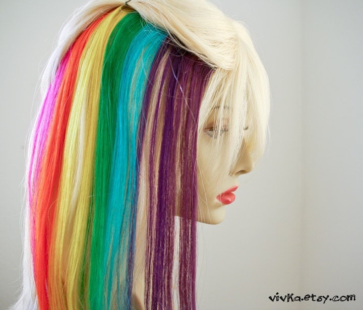 T R O P I C A L  RAINBOW human hair clip in fringe/bang chunk extensions