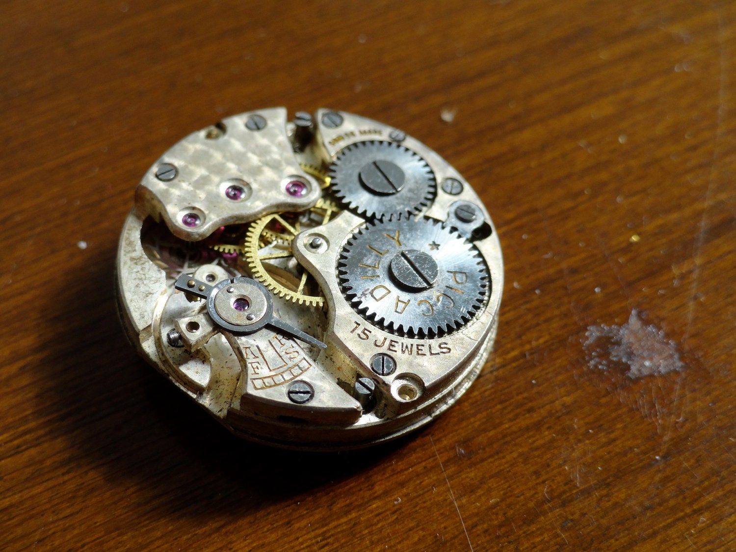 Rare Vintage Piccadilly Swiss Made Steampunk Watch Head Face Gears 15 Jewels