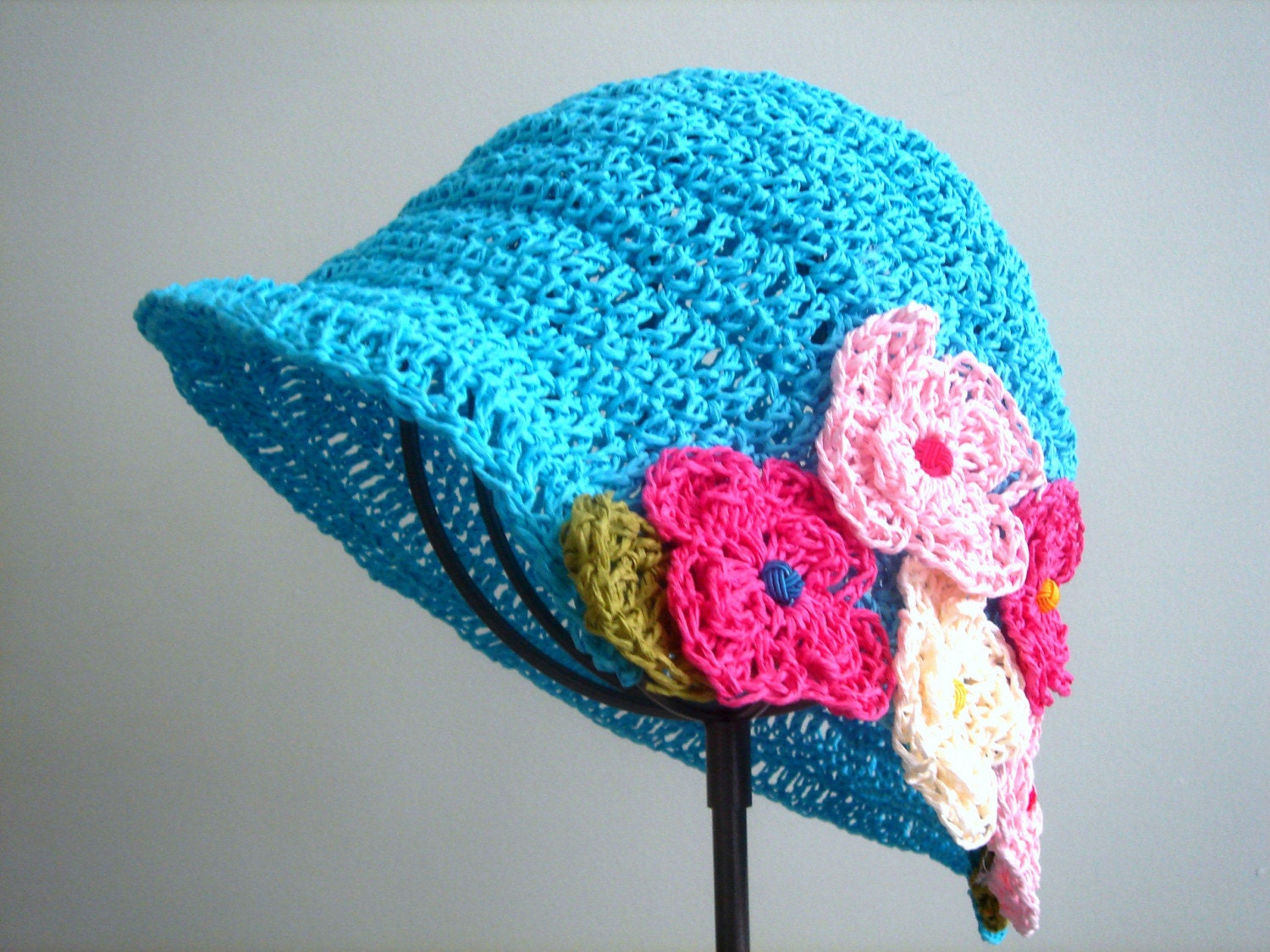Summer Sun Hat Crochet hat beret with spring flower