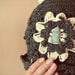 Crochet Green Olive Forest Raffia Hat beret with Cream Flower
