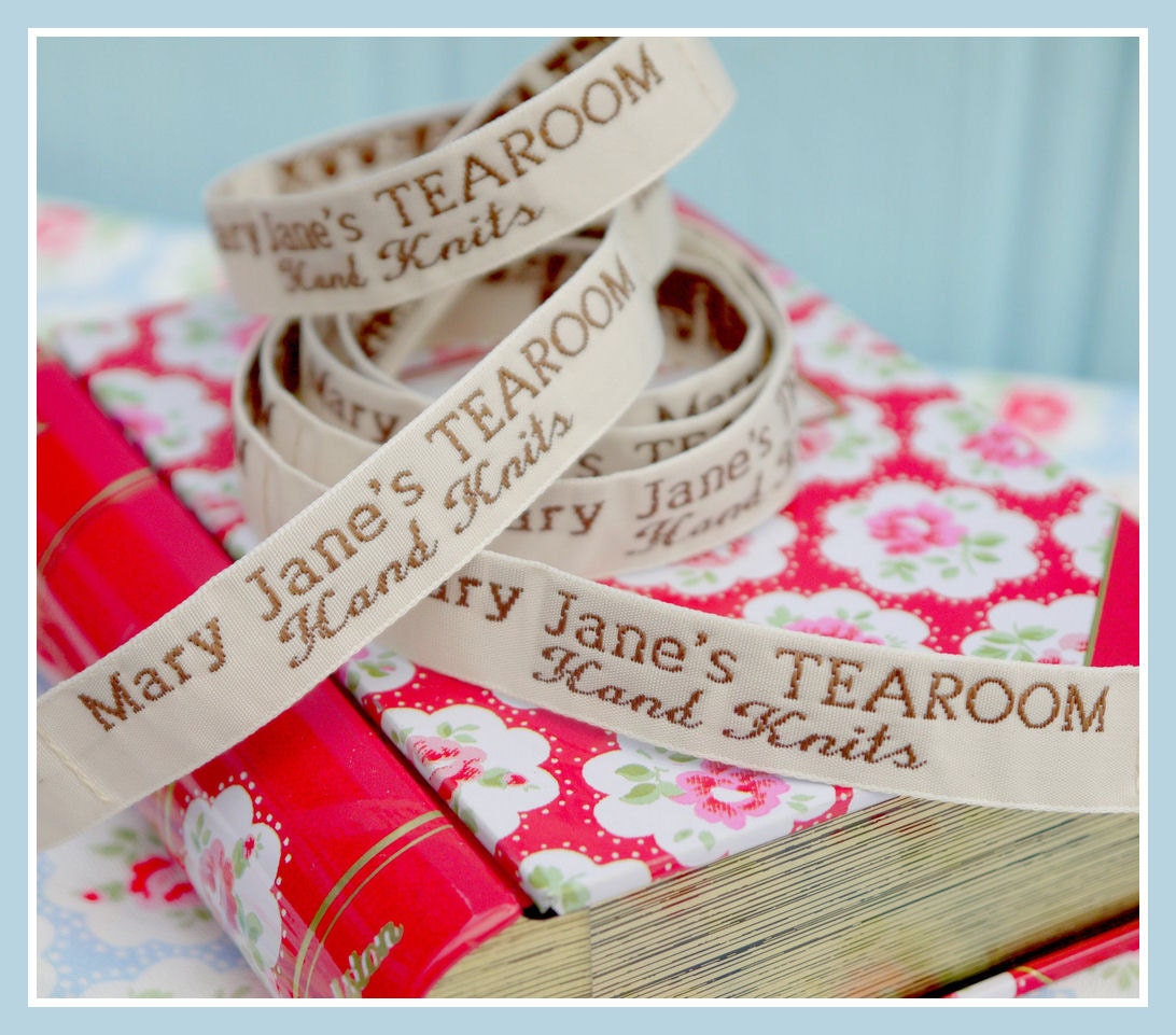 Mary Jane's TEAROOM Woven Labels x 2 / New / For MJT Hand Knits/Toy Knitting Patterns