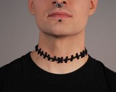 Gothic Jewelry -Frankenstein Monster  Stitch Choker Necklace - Thin Black