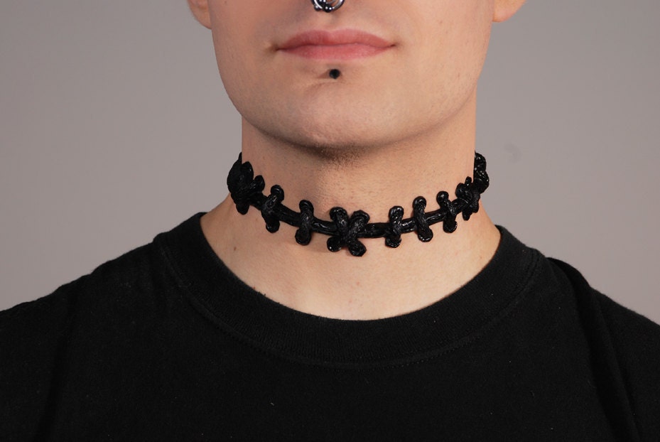 Frankenstein Zombie -  All Black  Stitches Choker - Extreme stitch