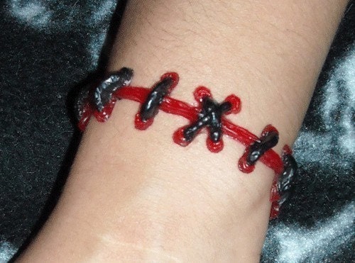 Zombie Bracelets-Bloody Gothic Frankenstein monster stitch - 2Pc set