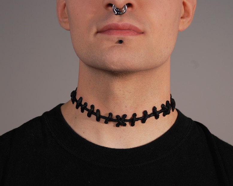 Frankenstein Monster  Stitch Choker Necklace - Small Black Stitches