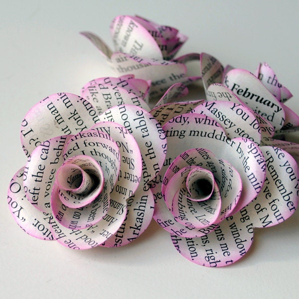 12 Handmade Paper ROSES from REPURPOSED BOOK Pages
