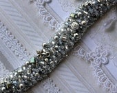 Sparkling Silvertone Woven, Beaded Wedding Bracelet