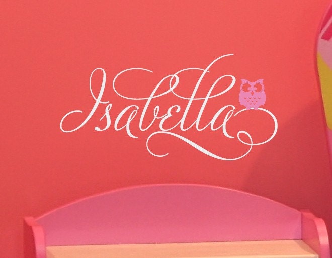 Swirly Custom Name Decal with Owl - Baby Nursery Children