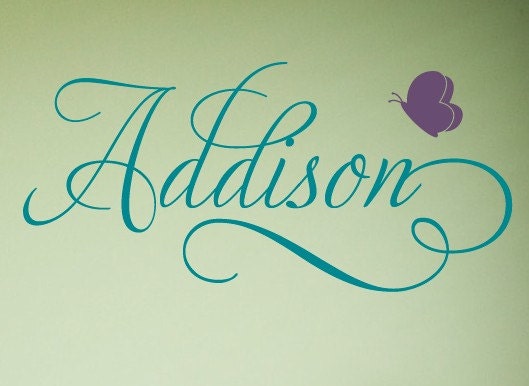 Swirly Custom Butterfly Name Vinyl Wall Decal