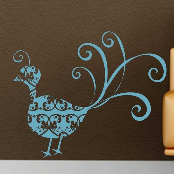Victorian Peacock Vinyl Wall Decal - Living Room - Bedroom