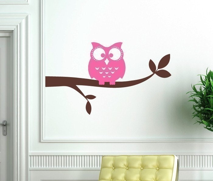Owl on a Branch Vinyl Wall Decal - Owl Wall Decals - Children Baby Boy Girl Nursery