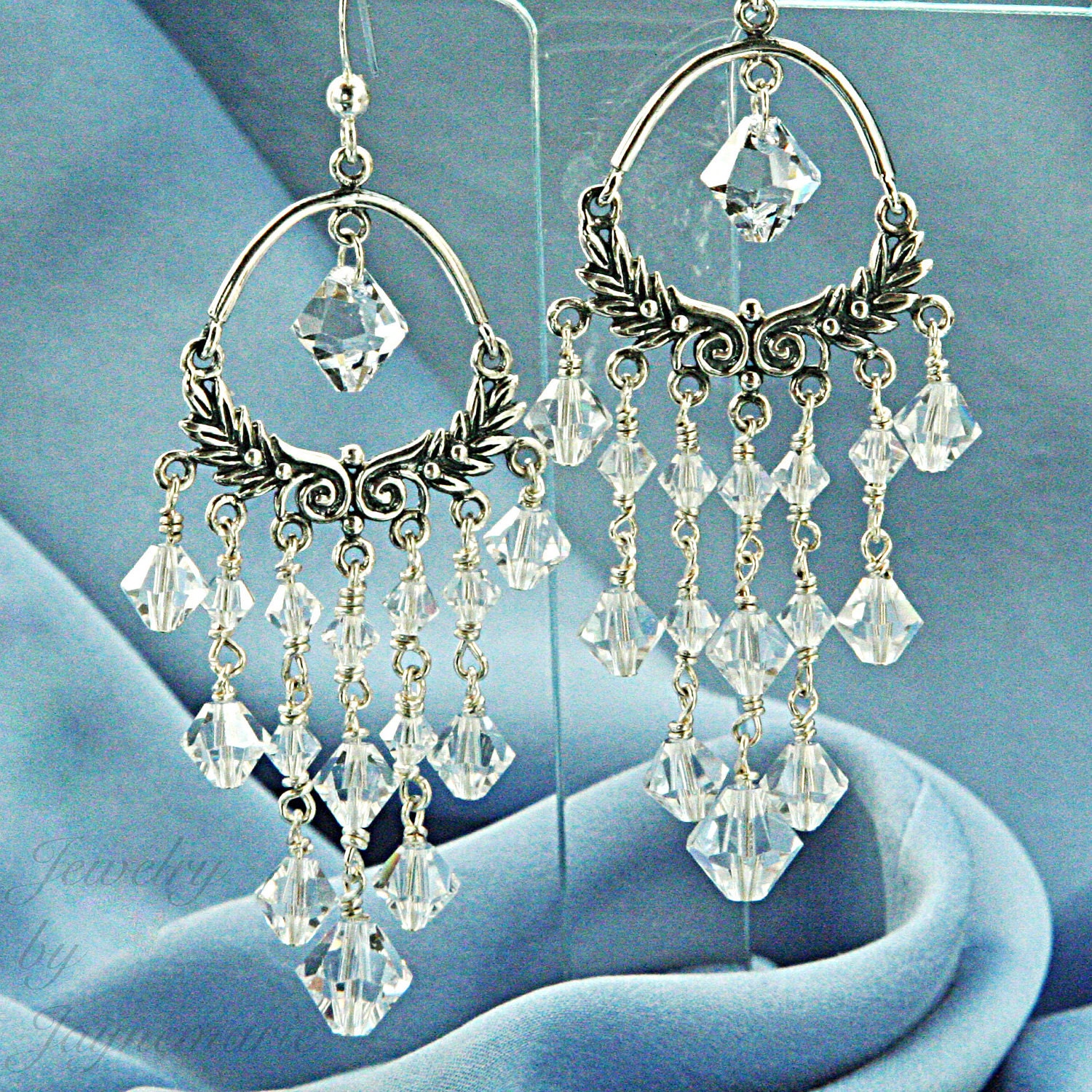 Crystal Dangle Earrings, Weddings, Bridal, Sterling Silver Chandelier Swarovski Crystal, Custom