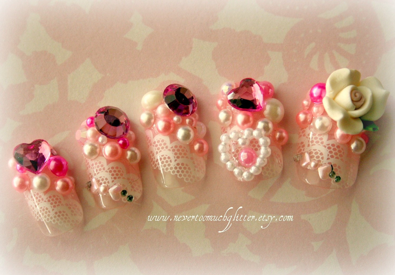 Japanese 3D Nail Art- Kawaii Rose Princess Fake Nails