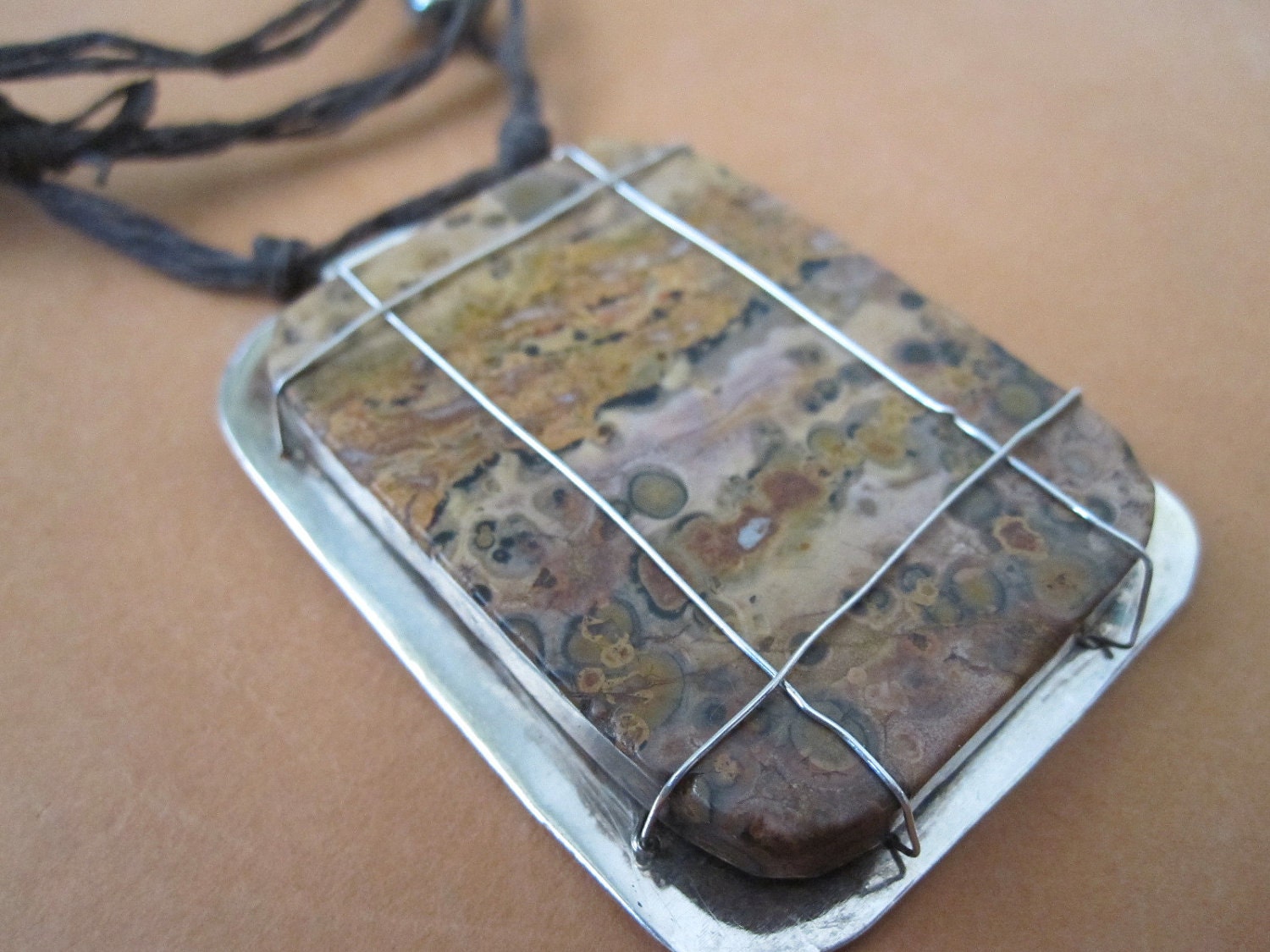 Unisex Sterling and  Jasper Pendant Etsy Handmade Metal Jewelry