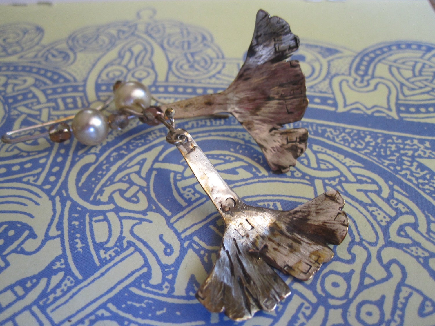 Recycled Sterling Ginko Earrings Handmade etsy metal jewelry