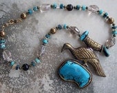 BIRD OF PARADISE Necklace (Nepalese brass, Turquoise, Citrine, Quartz)