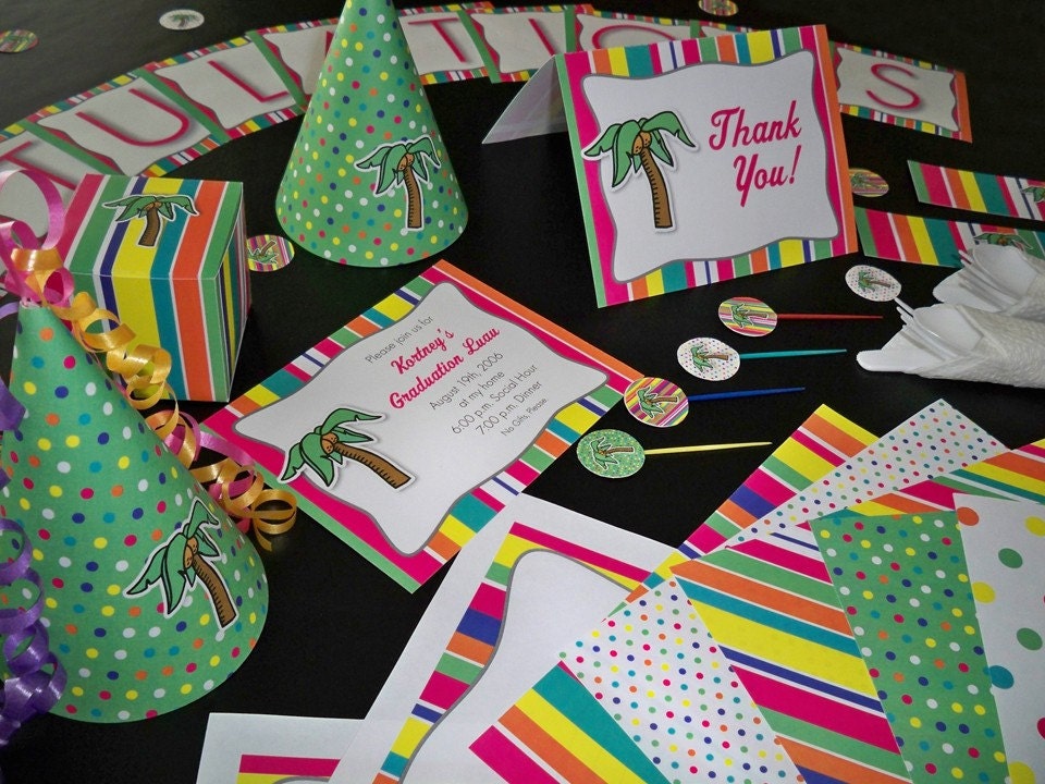Printable Palm Tree Party Supplies - Premium Package