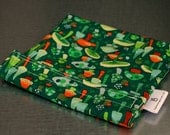 Reusable eco friendly washable Sandwich Bag - bright mushrooms on green