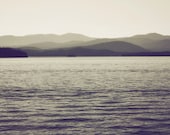 Vintage Lake - 8 x 12 Fine Art Photograph - black and white lake mountain summer vacation nostalgic landscape unisex home decor print