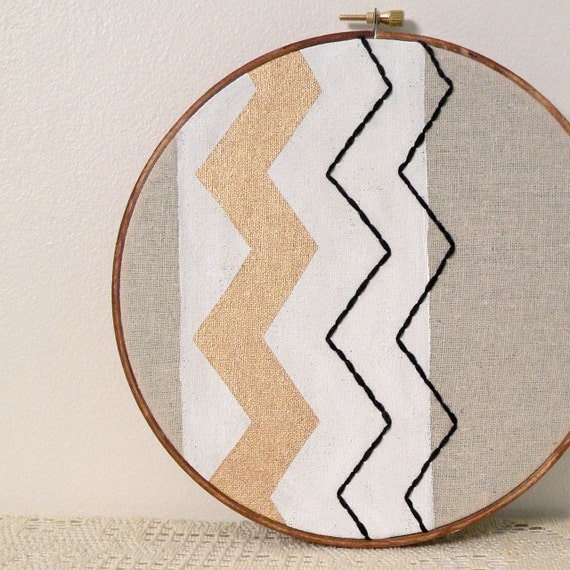 retro embroidered wall decor, chevron stripes