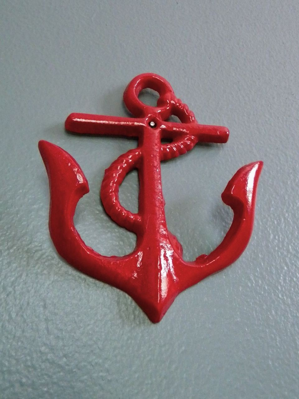 anchors away, cast iron wall hook, red