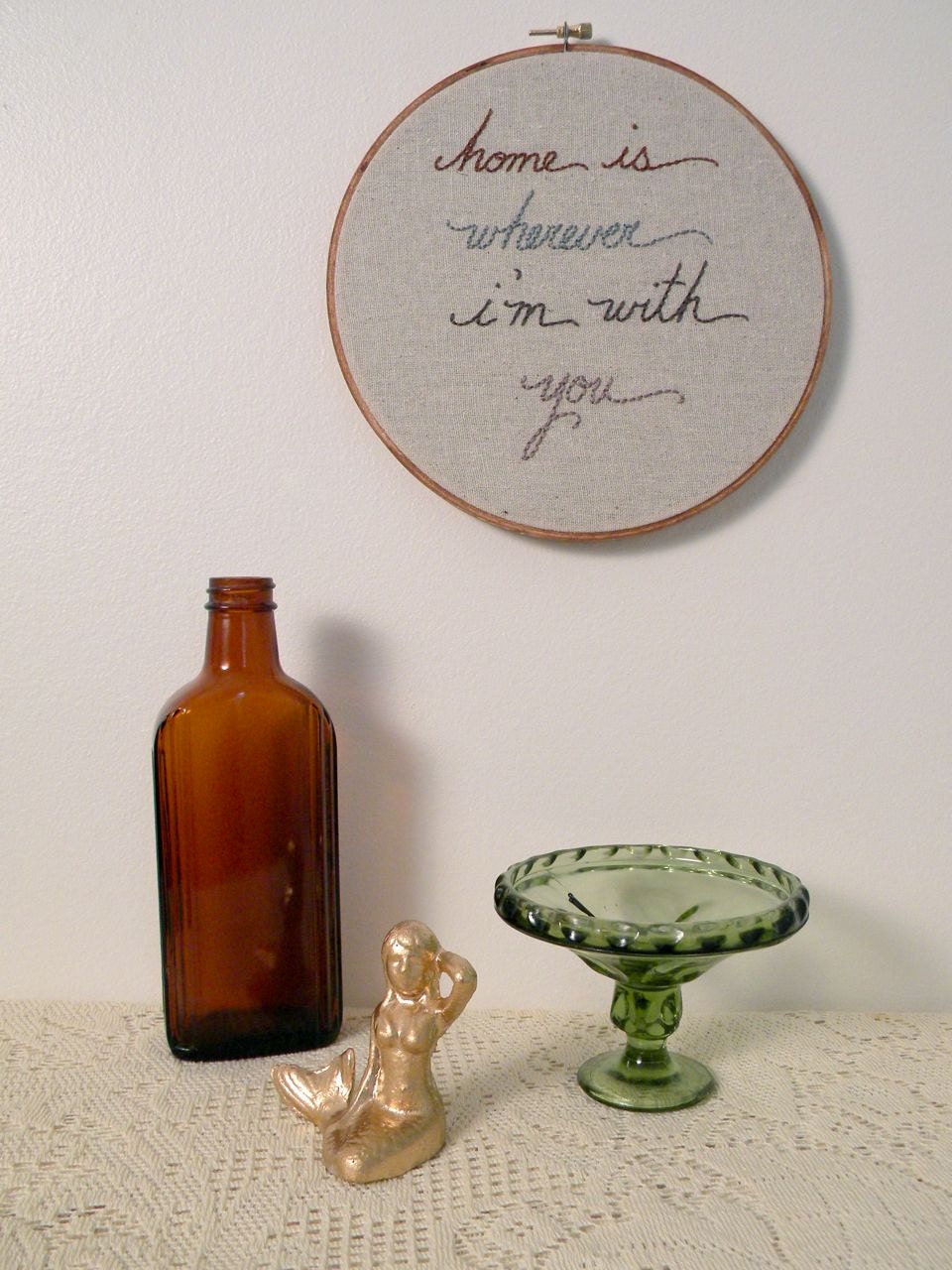 home is wherever i'm with you... embroidered wall art