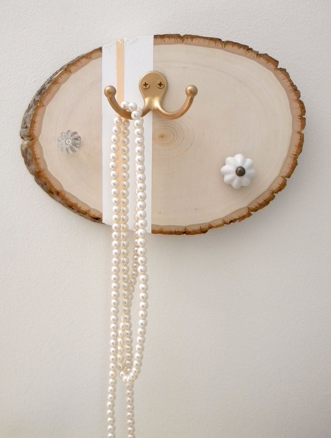 wooden jewelry hanger, peach and gold