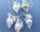 Set Of 4 Sweet Pea In A Pod Necklaces Sterling Silver Swarovski Pearls Choose Your Color