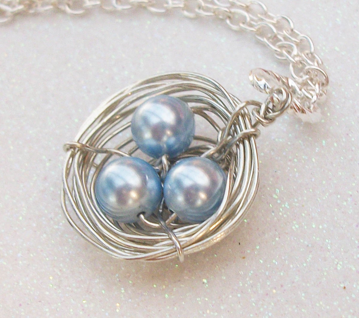 Love My Boys Silver Birds Nest Swarovski Pearls.  Personalized Gift Mix And Match Your Pearls