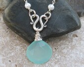 Aqua Chalcedony and Pearl Necklace