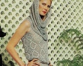 INSTANT DOWNLOAD PDF Vintage Crochet Pattern     Silver Maxi Dress with separate Cowl Hood  Retro