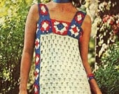 INSTANT DOWNLOAD PDF Vintage Crochet Pattern  At Home Maxi Dress Retro Granny Squares