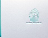 Happy Birthday Cupcake Letterpress Card. Single