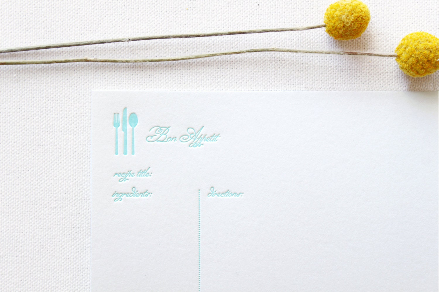 Bon Appetit Letterpress Recipe Cards. Set of 10