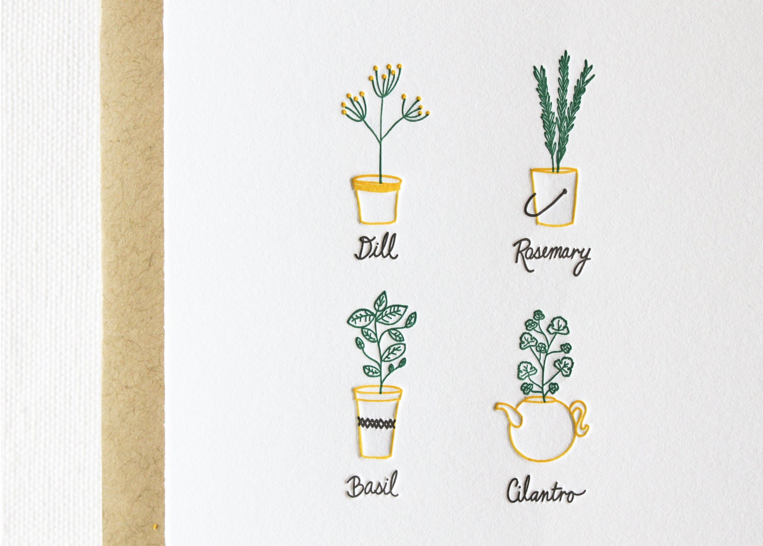 Herbs Letterpress Cards. Set of 6