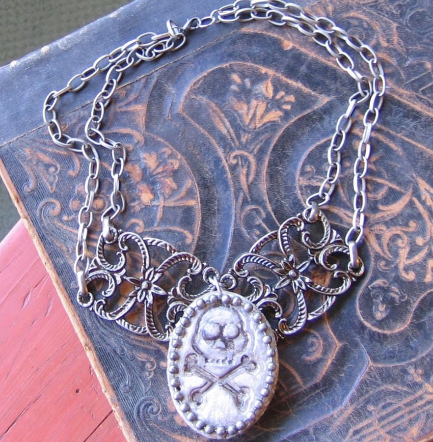 Macabre Cameo, Halloween or Anytime Goth Skull Pendant, OOAK Jewelry