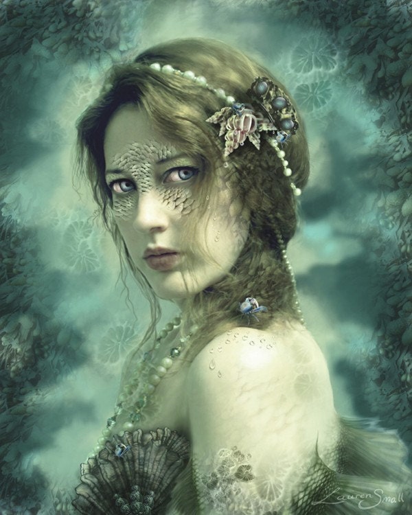 Mermaid Behind Her Mask, 11 x 14 inch Art Print