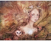 Titanias Daughter, 8 x 10 inch Fairy Owl Illustration Art Print