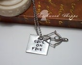 Girl On Fire SQUARE Necklace, Bow and Arrow, Inspired by Hunger Games