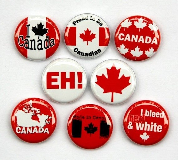 Canada Buttons Set of 8 - Pinbacks Badges 1 inch