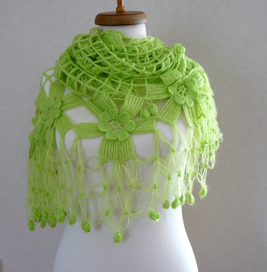 Green shawl - Send with DHL Express - Light green shawl mohair triangle stole wraps