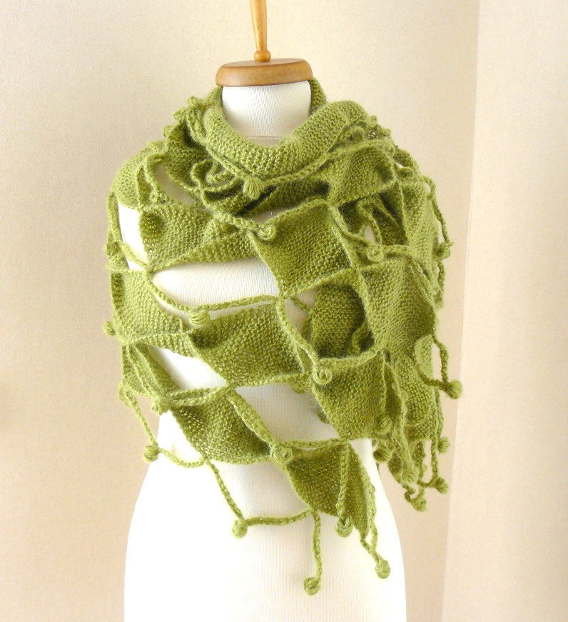 Unique design AREL shawl olive grass green
