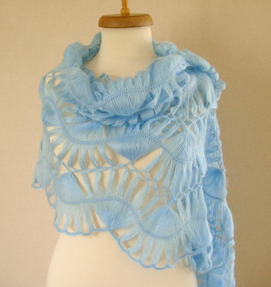 Light Blue japanese fan design shawl - bridal shawl,wedding shawl
