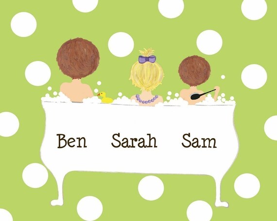 11x14 Art Print - Bathtime Siblings - FREE Personalization