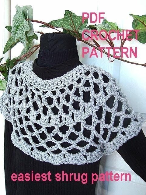 INSTANT DOWNLOAD Crochet Pattern PDF. 146- Easiest Shrug Pattern Ever- make it any size-Beginner Level